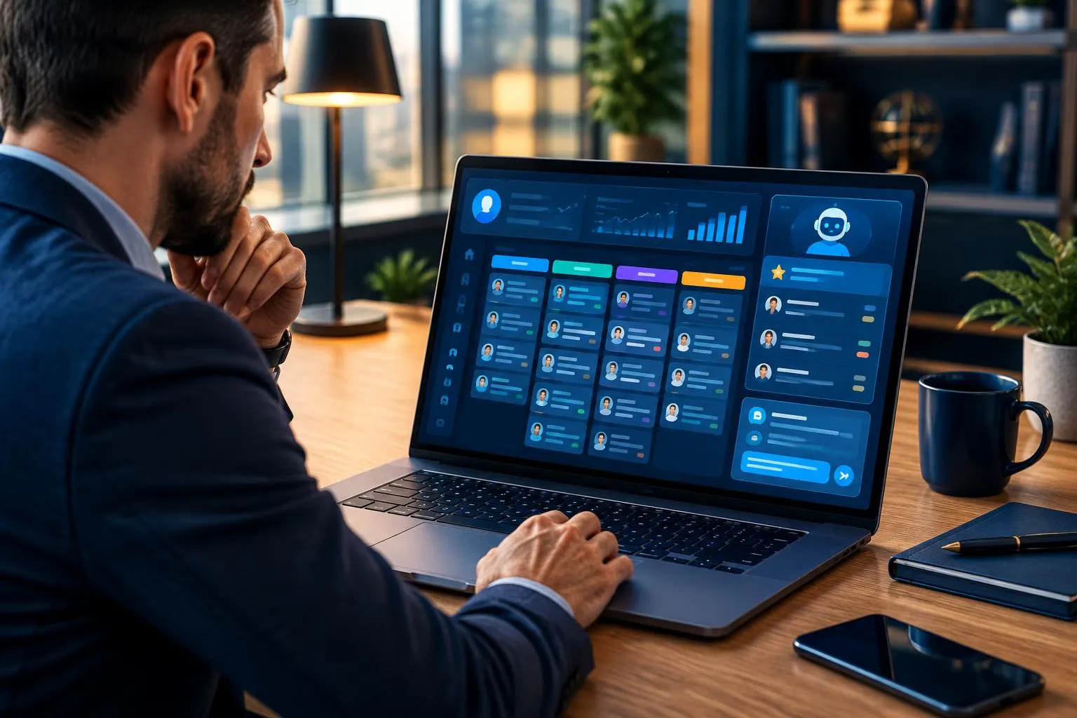 Vendedor analisando pipeline no CRM com recursos de IA para CRM que priorizam leads e sugerem follow-up